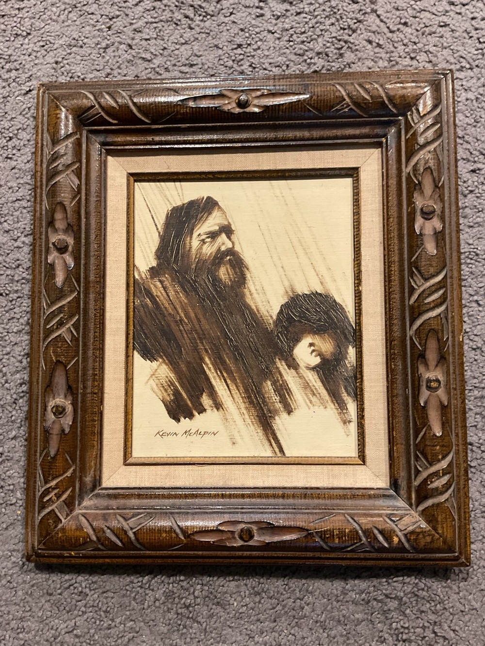 Vintage Kevin Mcalpin Water Painting Art Artwork Picture Etched Wood Frame